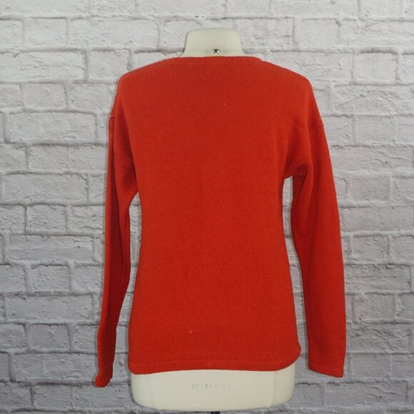 Vintage 90s Orange Pearl Beaded Cotton Knit Sweater Small - Picture 4 of 8